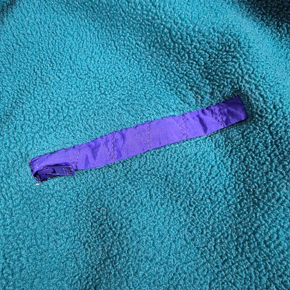 VTG Eddie Bauer Fleece Pullover Mens XL Teal Purple Funnel Neck Made in USA 90's